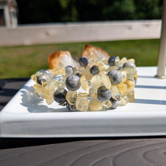 Yellow Citrine Silver Crazy Lace Agate Stone Bracelet - Picture 7 of 11